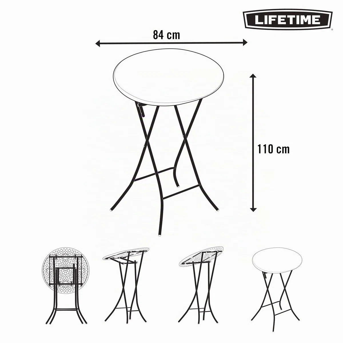 Lifetime 92120 - Mesa Plegable Redonda Alta | Mesa Redonda jardín, terraza, Patio, balcón | Medidas Ø84cm, Altura 110cm | Mesa Redonda Exterior Eventos, Mesa Catering Plegable | Muebles Lifetime