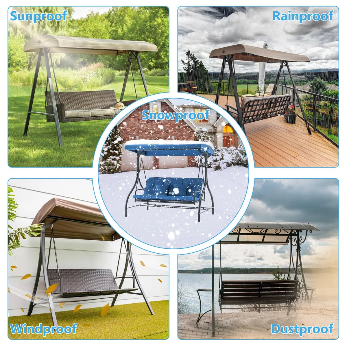 Columpio de jardín 420D Oxford cubierta impermeable (216 cm x 127 cm x 168 cm)