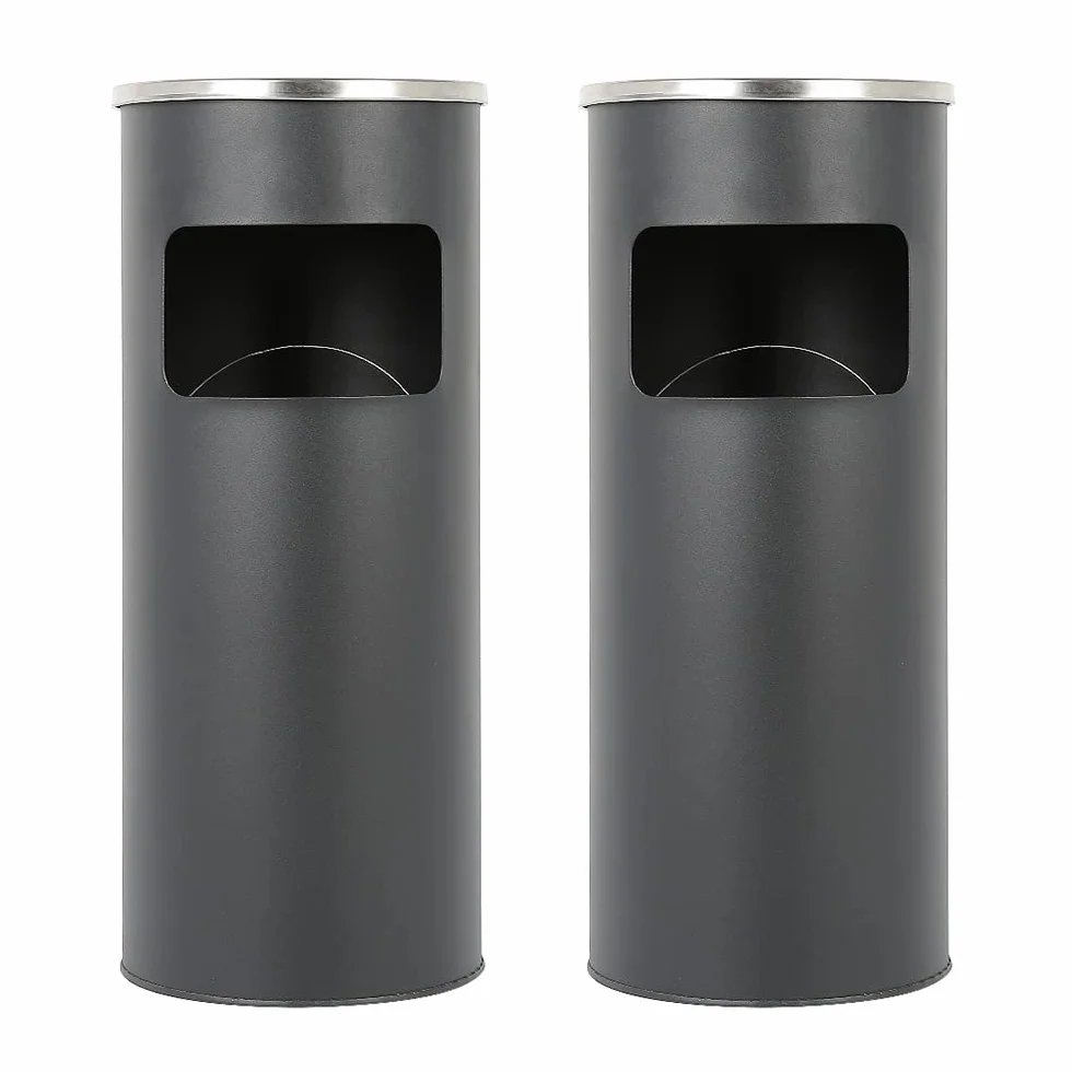 Cenicero exterior con cubo de basura de acero inoxidable de 30 litros, cubo de basura Cenicero sobre pie al aire libre disponible para hotel jardín exterior supermercado (negro, 2 piezas)