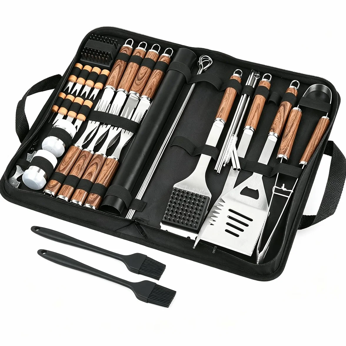 Kit de Utensilios para Barbacoas, 38pcs Juego de Utensilios Barbacoa con Negro Bolsa, Acero Inoxidable Herramienta de Parrilla, Kit para Barbacoa al Aire Libre para Hombres y Mujeres