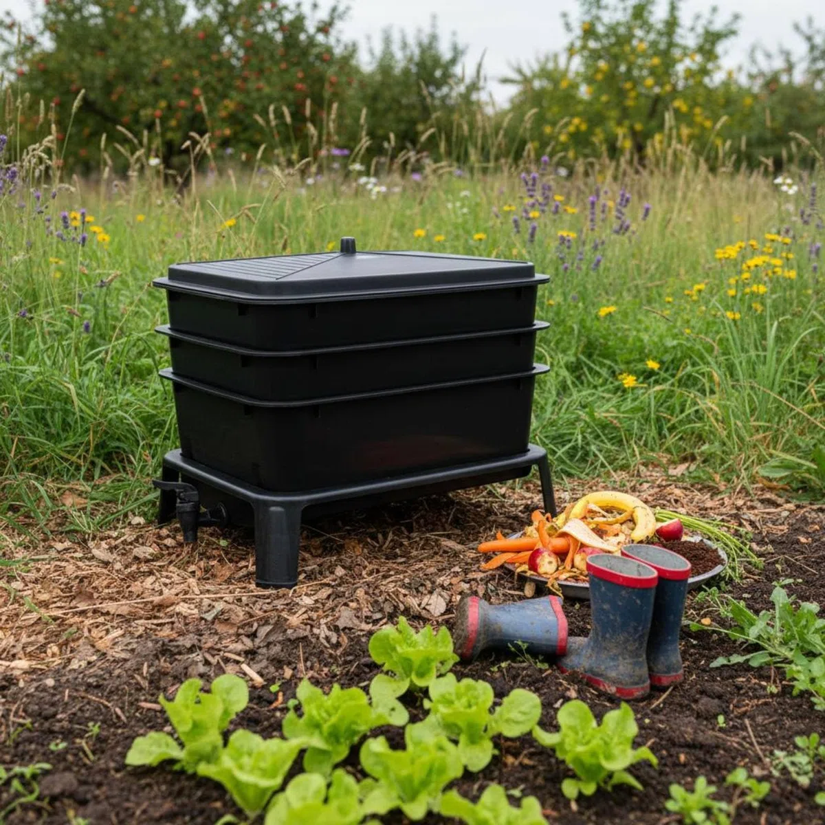 predolo Caja de Lombrices Uso en Exterior Compostador de Lombrices Resistente a Prueba Condiciones Climáticas Cubo Vermicompostaje para Jardín, Hogar