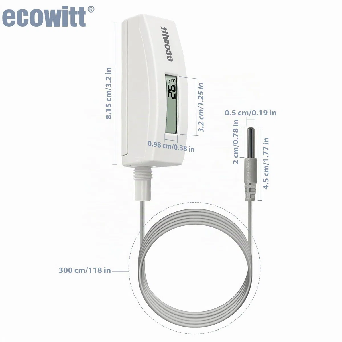 ECOWITT Termómetro impermeable digital de temperatura del agua, pantalla LCD, sensor de 10 pies para piscina, bañera de hidromasaje, spa, agua del baño, estanque WN34