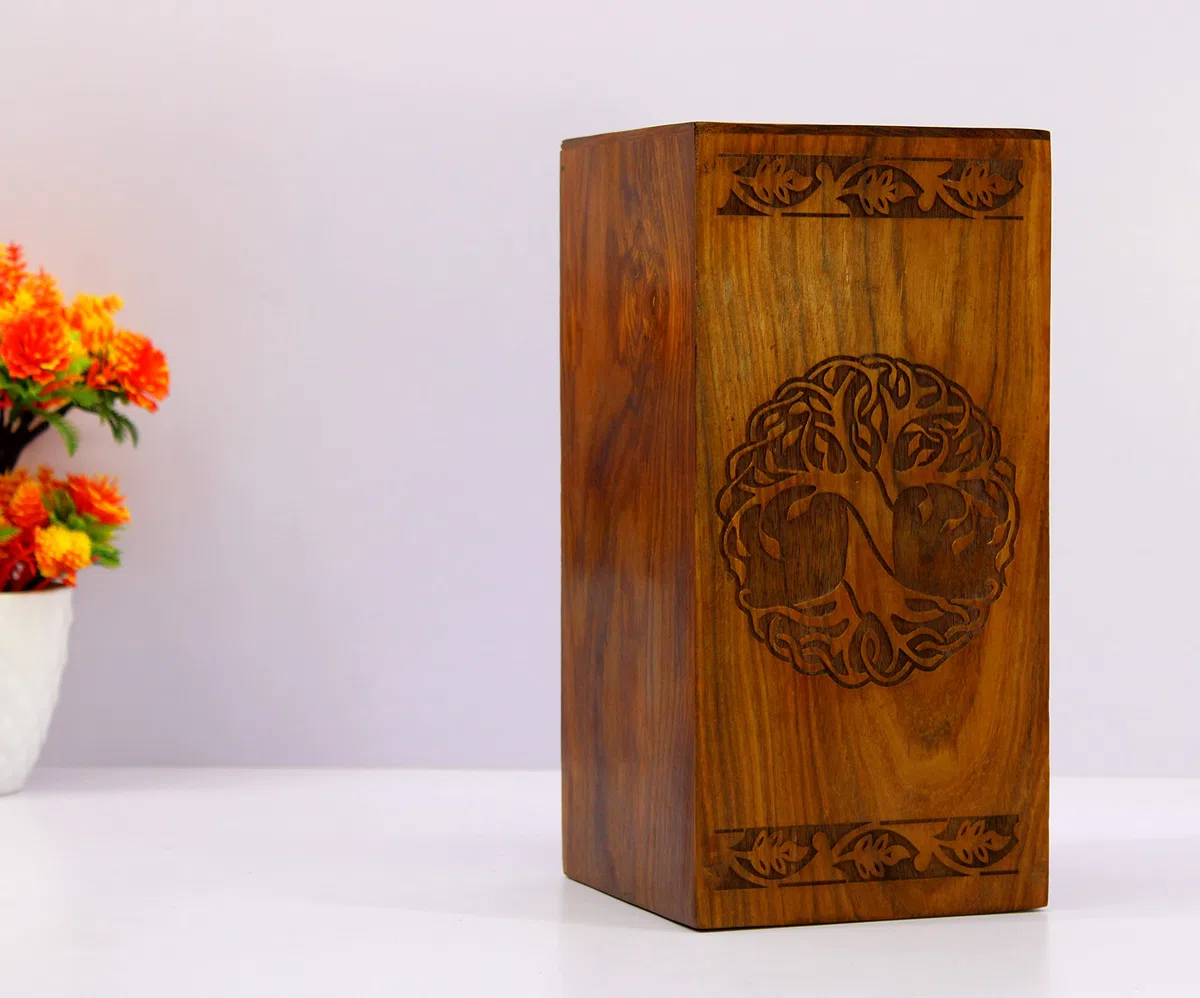eSplanade Urna de cremación de madera | Patrón de árbol de la vida | Marrón | Urna conmemorativa para cenizas