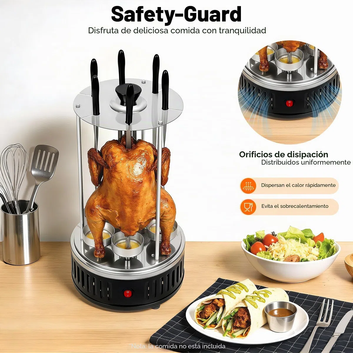 Barbacoa eléctrica giratoria vertical con 6 pinchos para chachlik, barbacoa giroscópica para asar sin grasa en casa, perfecta para gyros, kebab y más