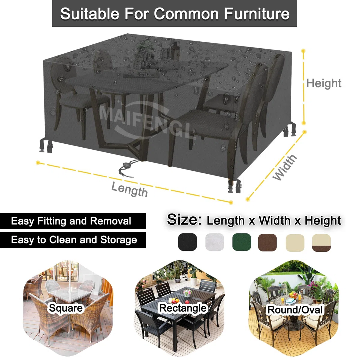 Fundas para Muebles de Jardín, Impermeable Anti-UV Cubierta Mesa Exterior 420D Oxford Rectangular Funda Protección para Muebles-BeigeBrown||160x95x75cm/63x37x30in