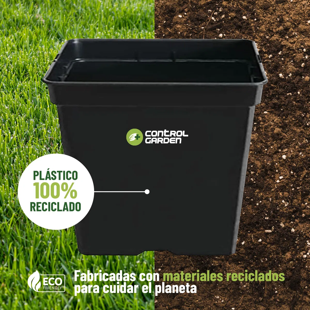 GROWMANIA Pack 10 Macetas Cuadradas para Plantas Negra 25L - Diez Maceteros de Plástico para Flores 33x33x35 cm - Base 25x25