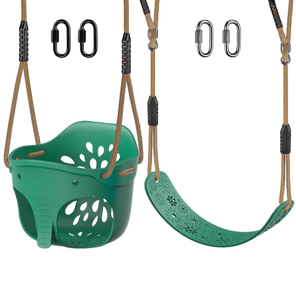 Dolibest 2pz Asiento de Columpio, Columpio de Bebé, Columpio Árbol, Soporte Alto para la Espalda con Cuerda Ajustable 130-200cm para Niños 1 a 3 Años, Forma Elefante y Recorte Flor, hasta 600lb