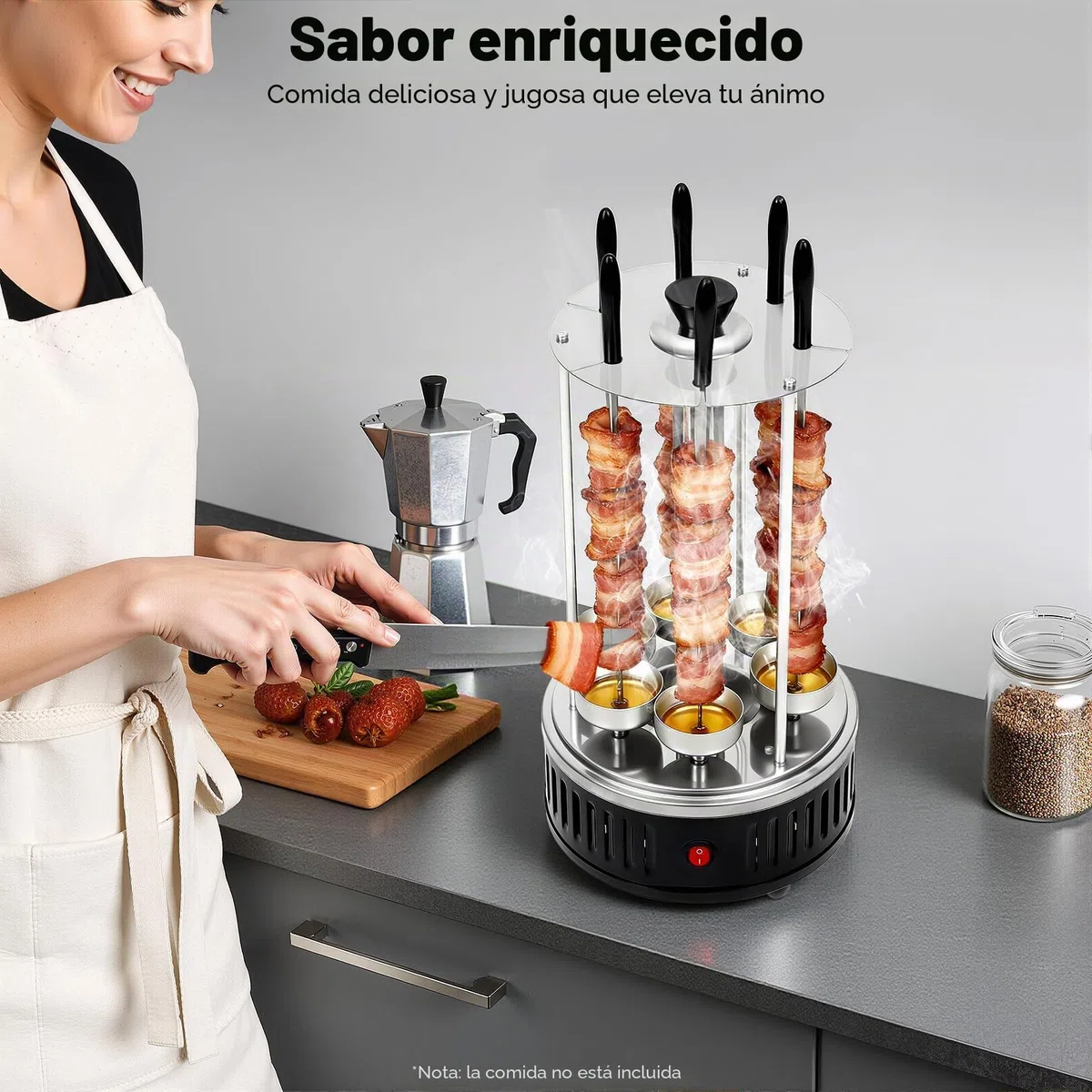 Barbacoa eléctrica giratoria vertical con 6 pinchos para chachlik, barbacoa giroscópica para asar sin grasa en casa, perfecta para gyros, kebab y más