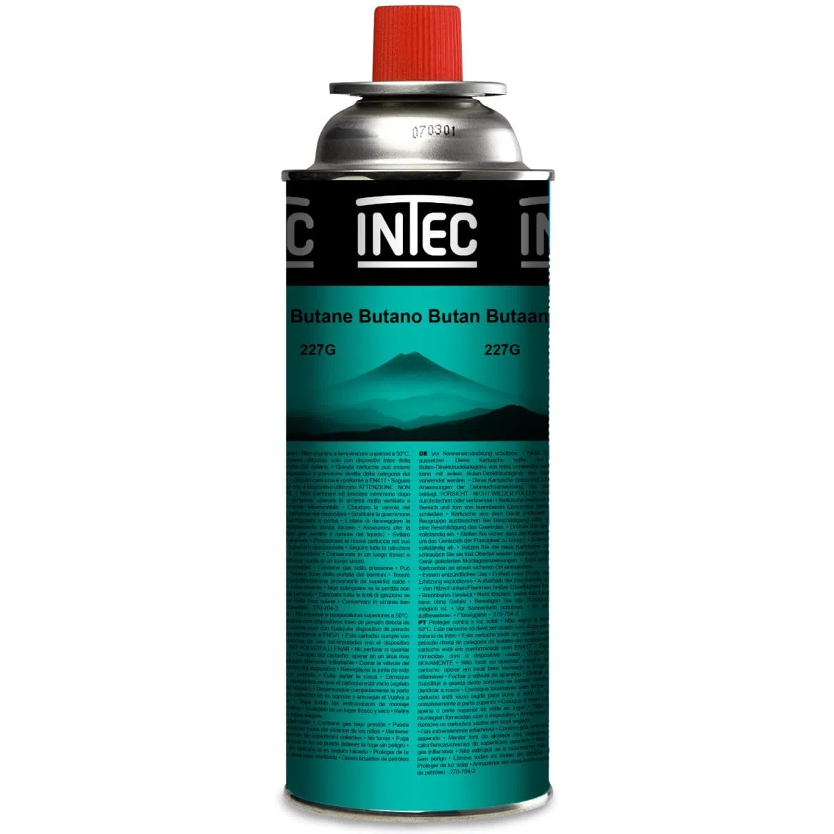 INTEC UN2037 - Lote de 12 cartuchos de gas butano, 250 g, botellas seguras sin fugas para hornillo de camping, plancha, soplete de cocina y desherbador térmico versátil