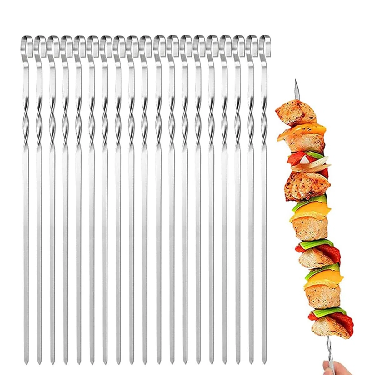 6 Espadas Inox Grande - 43 cm - Pieza para Brochetas de Barbacoa de Acero Inoxidable - Para Asar Pinchos de Carnes y Verduras - Resistente - Hostelnovo