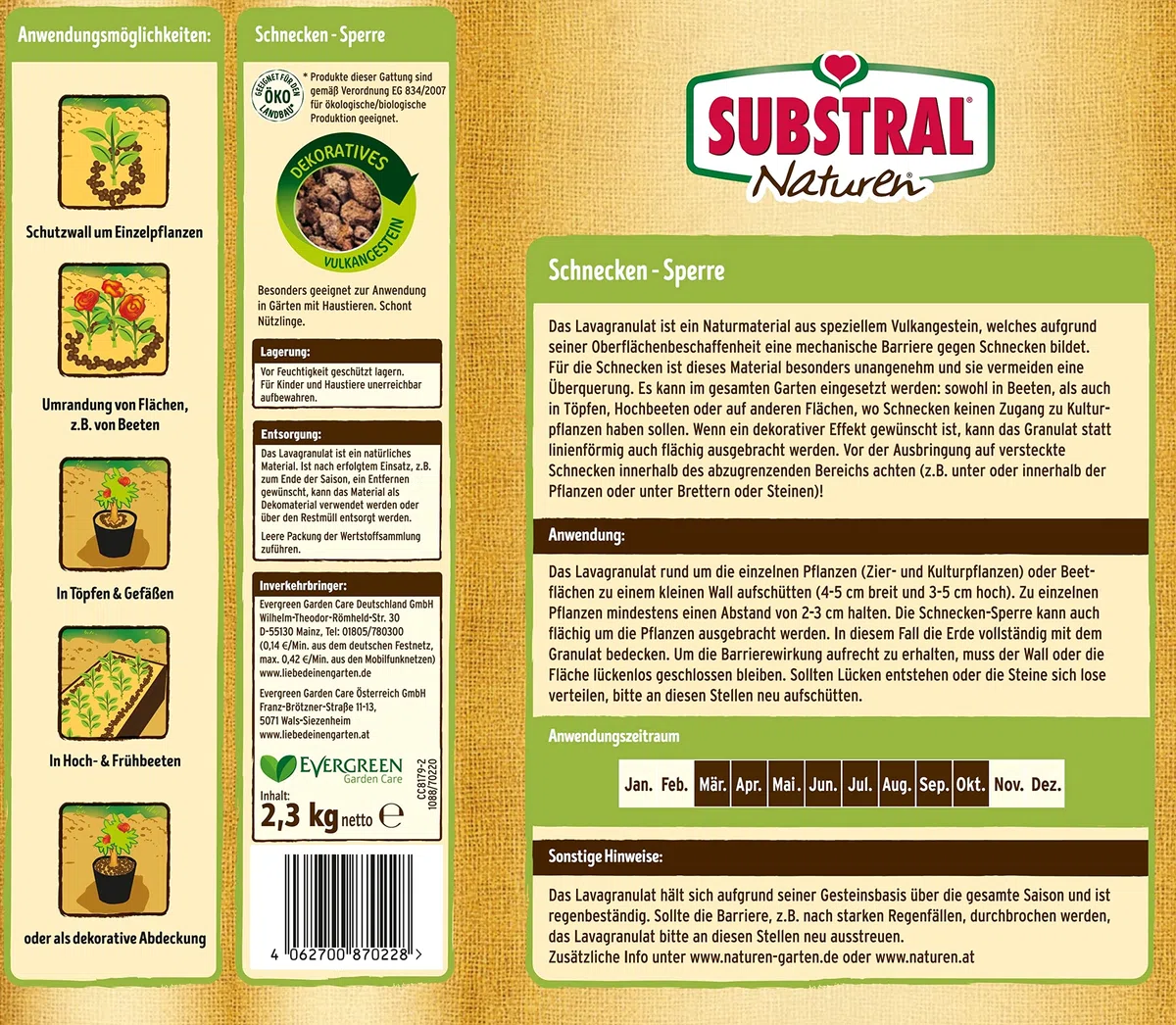 Naturen Bio - Barrera para Caracoles (Resistente a la Lluvia, granulado de Lava Especial para Proteger Caracoles en el jardín, Protege Plantas Ornamentales, Verduras y Frutas, 2,3 kg)