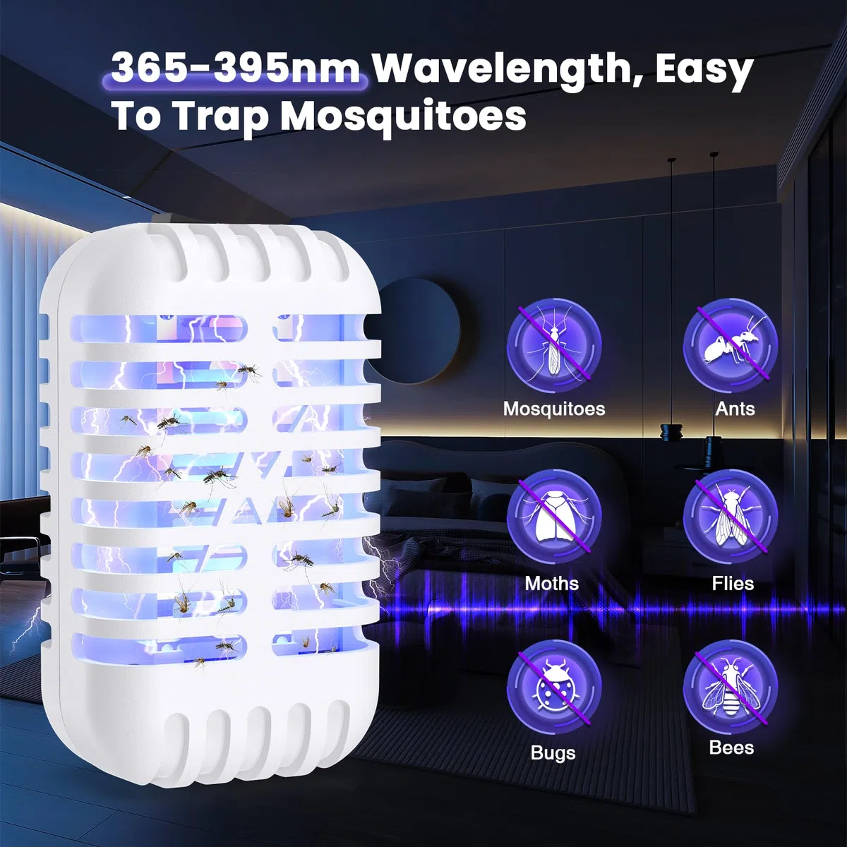 2 Piezas Lámpara Antimosquitos Electrico, Trampa para Mosquitos para Interior, contra Mosquitos, Moscas, Polillas, Lampara Antimosquitos con Luz UV para Cocina, Dormitorio, Comedor