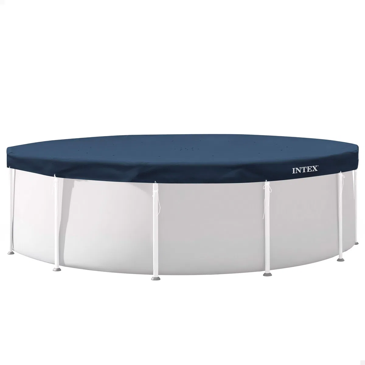 Intex Cobertor Piscina Redonda, Mide 3,66 Metros diámetro, Azul Oscuro, Incluye cordón de Agarre, Agujeros de Drenaje, Voladizo de 20 cm, Funda de Piscinas, Lona Circular Protectora (58013)