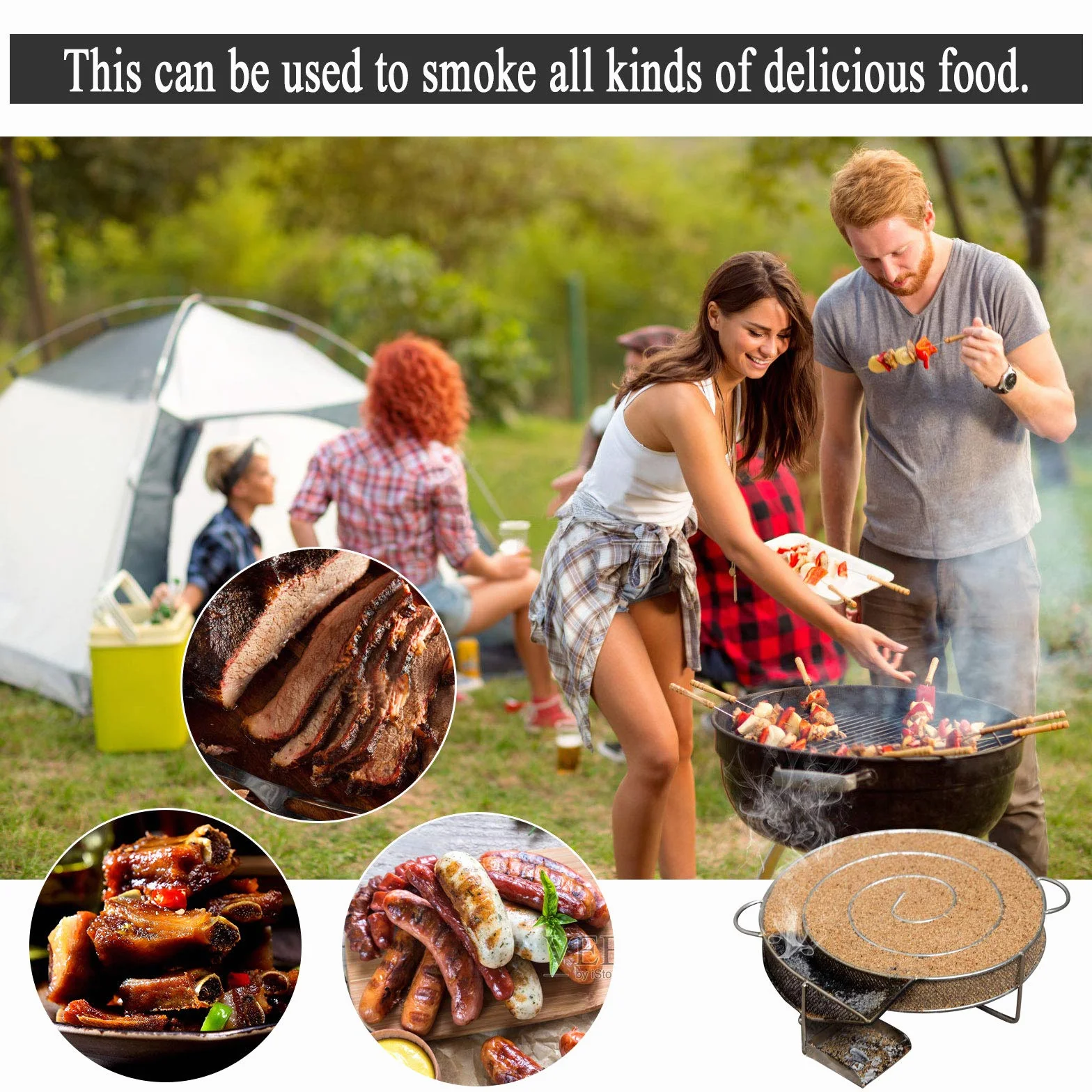 LIHAO Generador de Humo Frío Cocina Ahumador de Acero Inoxidable para Barbacoa Carne Pescado (con Forma Redonda)