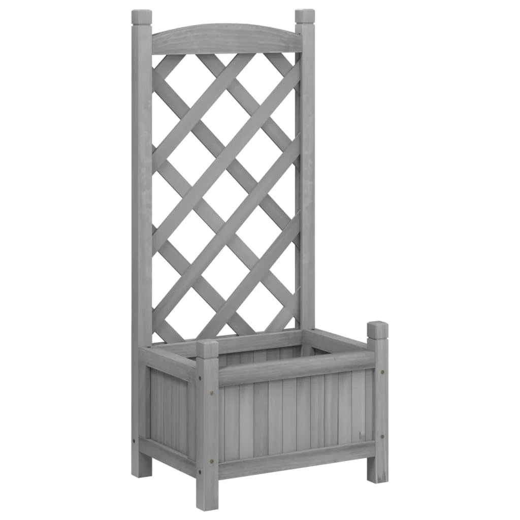 vidaXL Jardinera con Enrejado, Macetero para Plantas Trepadoras, Maceta para Flores, Arriate para Jardín Balcón, Madera Maciza de Abeto Gris