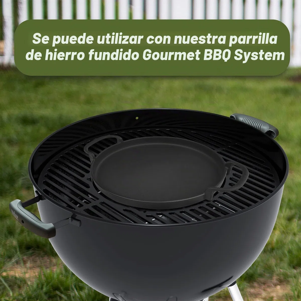 Onlyfire Plancha Hierro Fundido pare Weber 7421 Gourmet BBQ System, para Parrilla de Carbón Weber Original Kettle Premium de 57 cm, Ø30.5cm, Negro