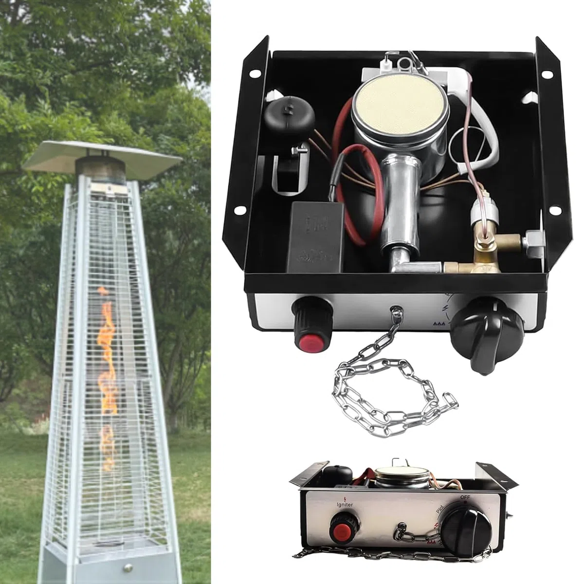 Kit de calefacción de gas, kit de repuesto para calefacción de gas, módulo de quemador de gas propano de cristal, tubo de calefacción, caja de control, aire de aspiración, calefacción exterior