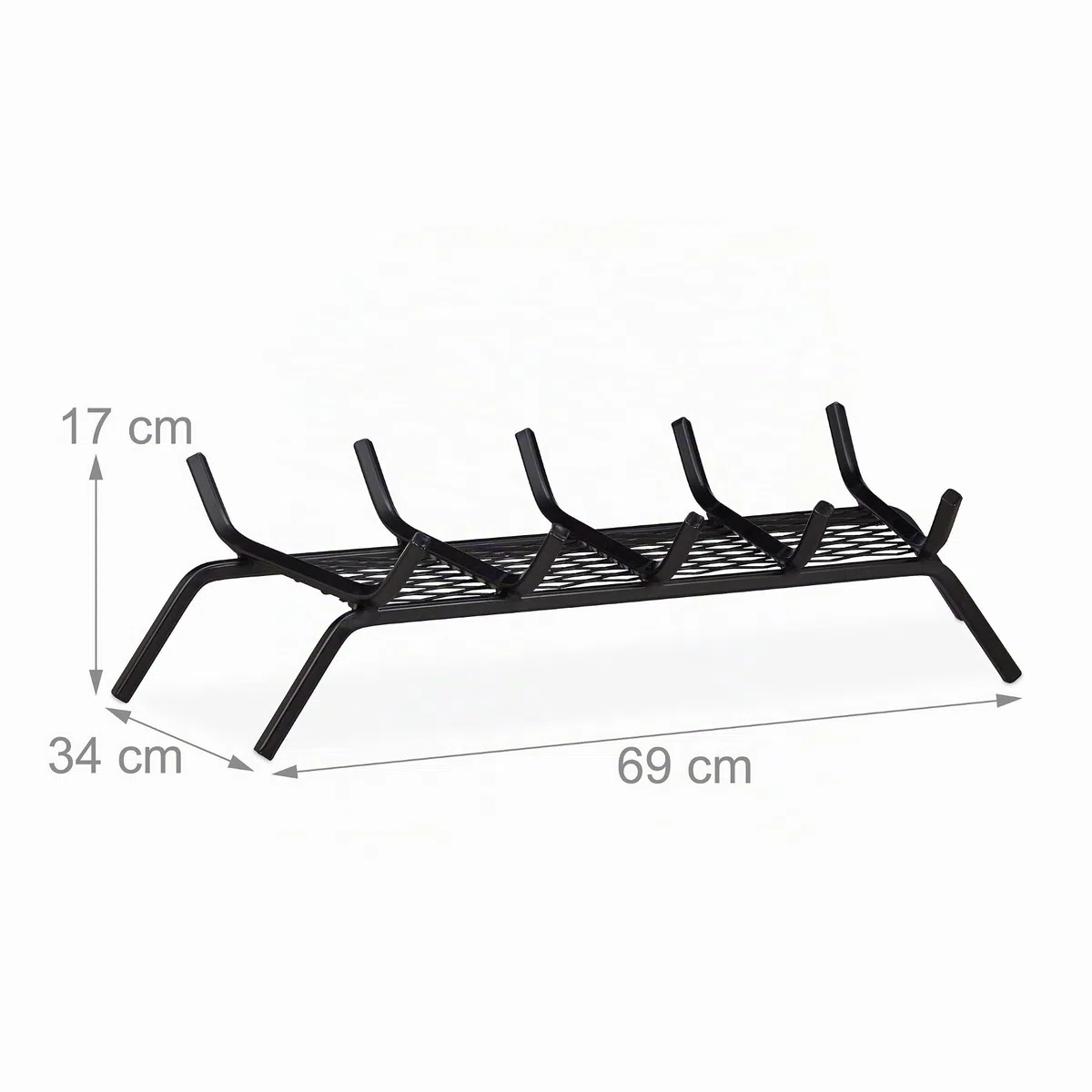 Relaxdays Parrilla para Chimenea, Rectangular, Acero, Resistente, Cesta con pies, 17x69x34 cm, Negro