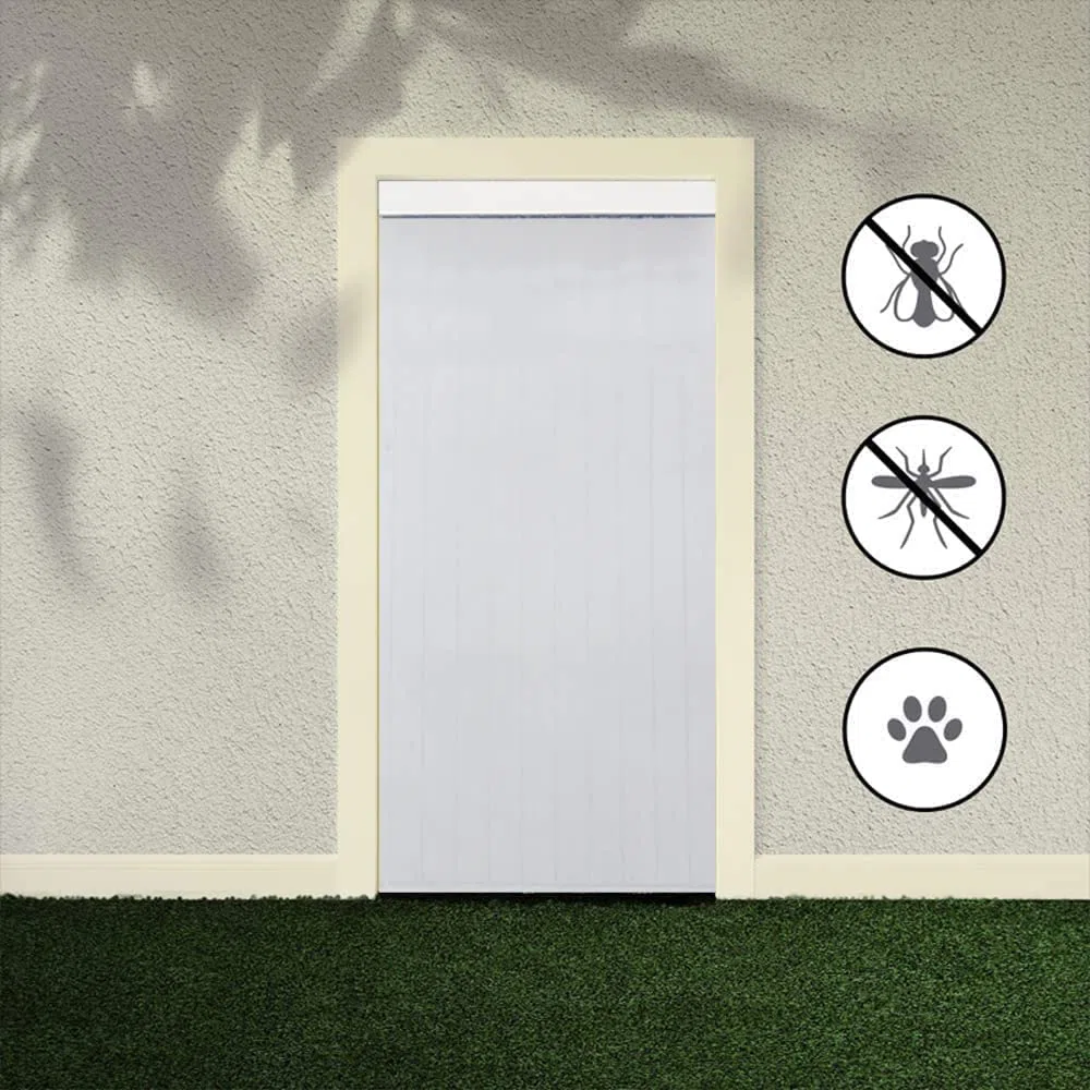 Cortinas Exterior Puerta de Tiras | Material Plástico PVC y Barra Aluminio | Ideal para Terraza y Porche | Anti moscas (ANCHO 90cm X 230cm ALTO, TRANSPARENTE)