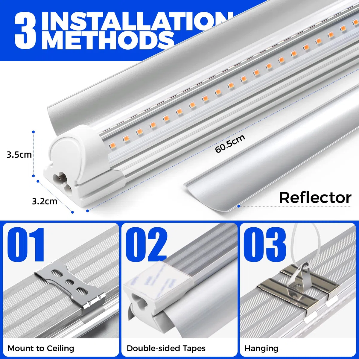 Barrina Luz LED T8 de 2 pies, luces amarillas de crecimiento de plantas de espectro completo, 96 W (4 x 24 W), tiras de luz LED en forma de V para plantas de interior, semillas, diseño enlazable, 4