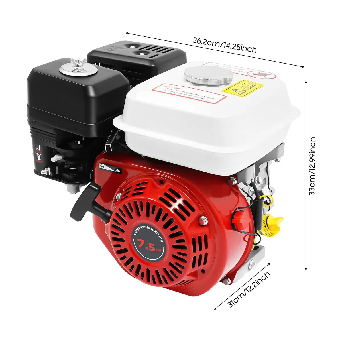 Motor 4 Tiempos 212cc 7.5HP 3600rpm, Motor Gasolina para motoazada, hormigonera, motocultor pequeño Gasolina, Arranque Manual, protección por Falta de Aceite, refrigeración por Aire
