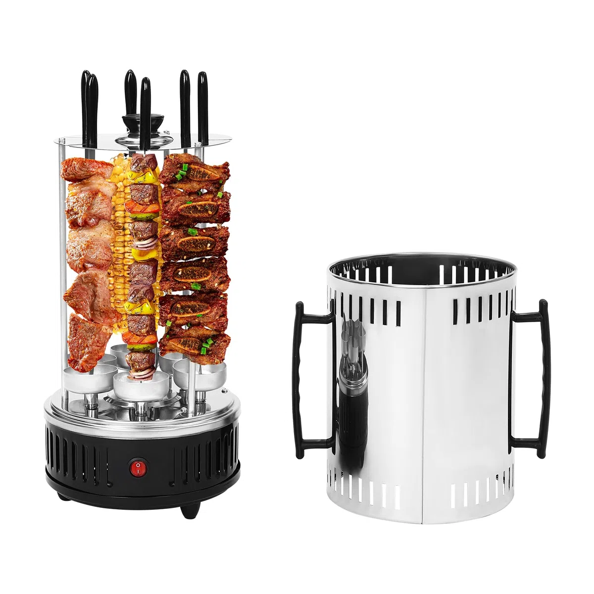 Barbacoa eléctrica giratoria vertical con 6 pinchos para chachlik, barbacoa giroscópica para asar sin grasa en casa, perfecta para gyros, kebab y más