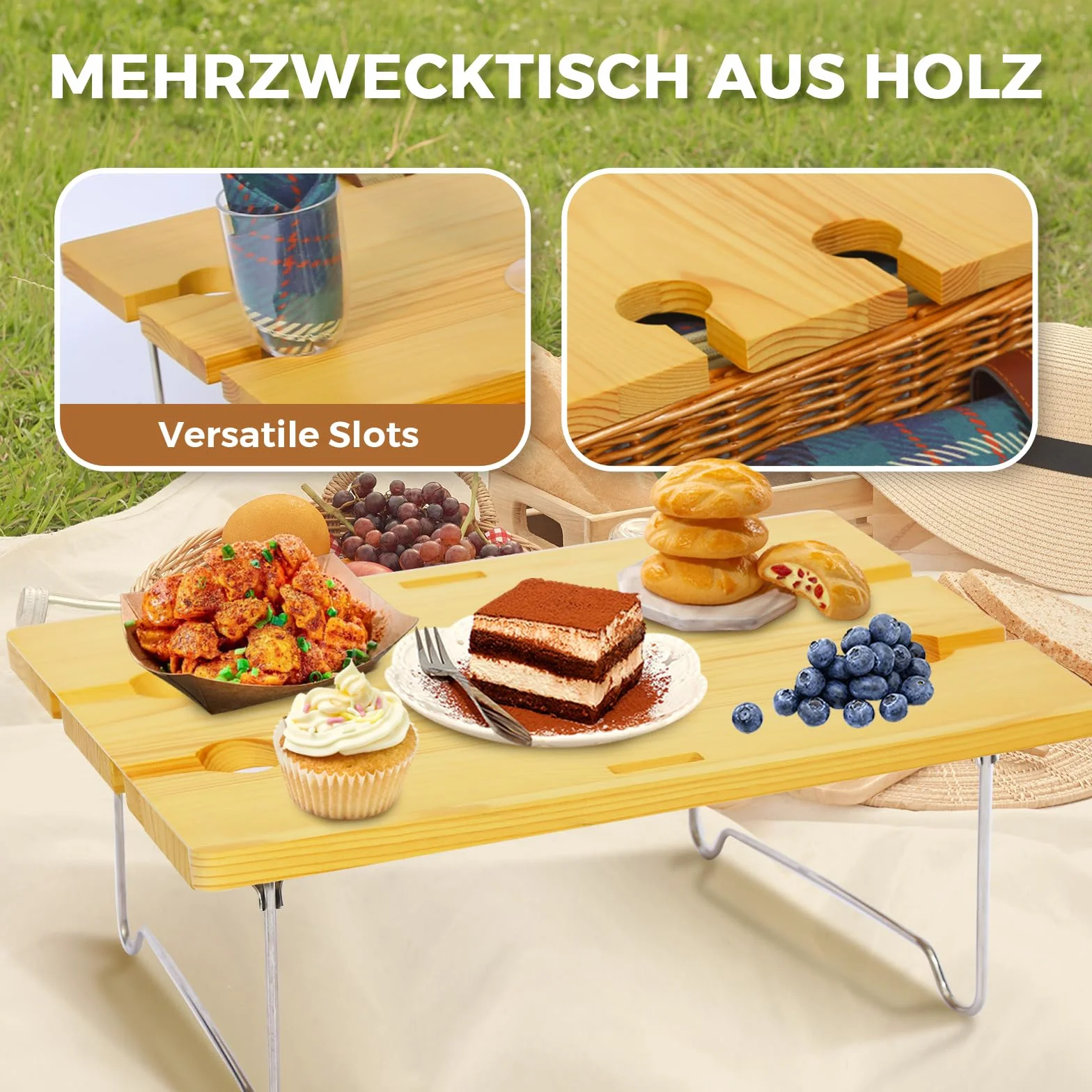 Set de cesta de picnic con mesa plegable y juego de cubiertos, cesta de picnic para 4 personas con bolsas de hielo, cesta de mimbre con asa, cesta de mimbre set de regalo para picnic, camping