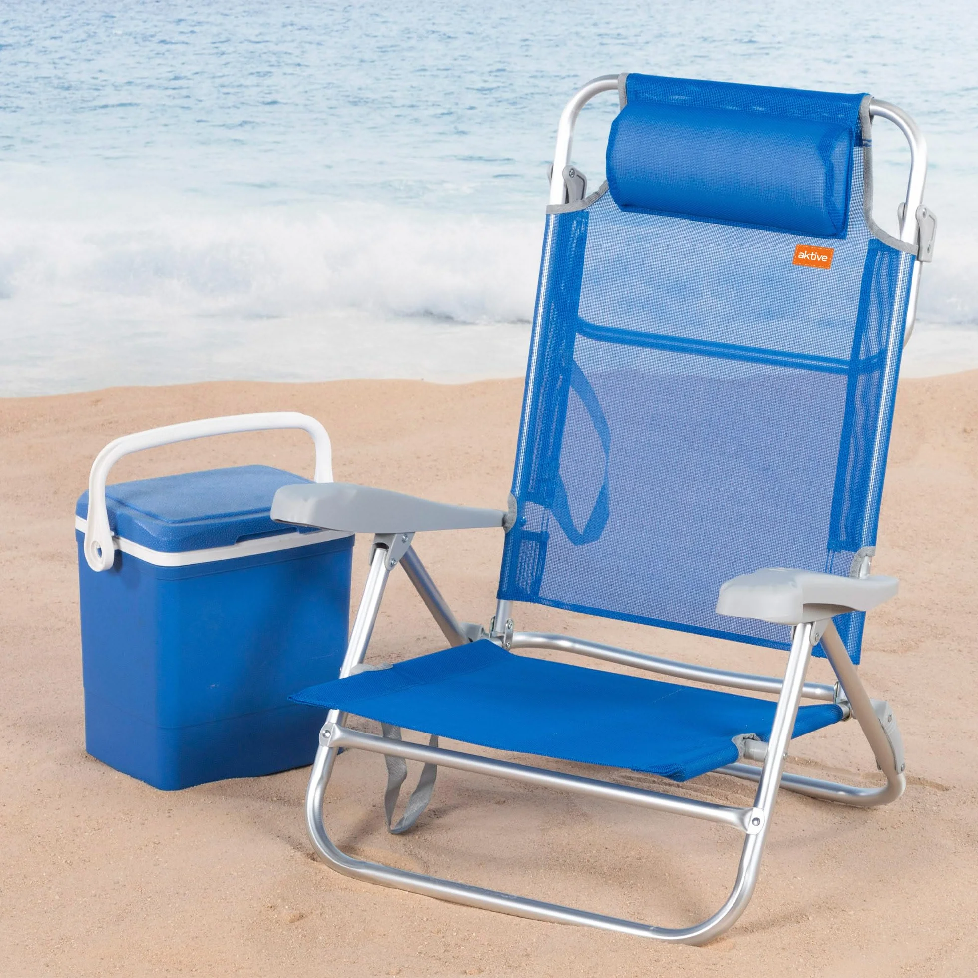 AKTIVE Pack 2 sillas Playa Plegables, Respaldo 8 Posiciones, Convertibles en Tumbona, 47x49x82 cm, De Aluminio y textileno, con cojín Acolchado y Asas de Mano, Máx. 110 kg, Azul (85443)