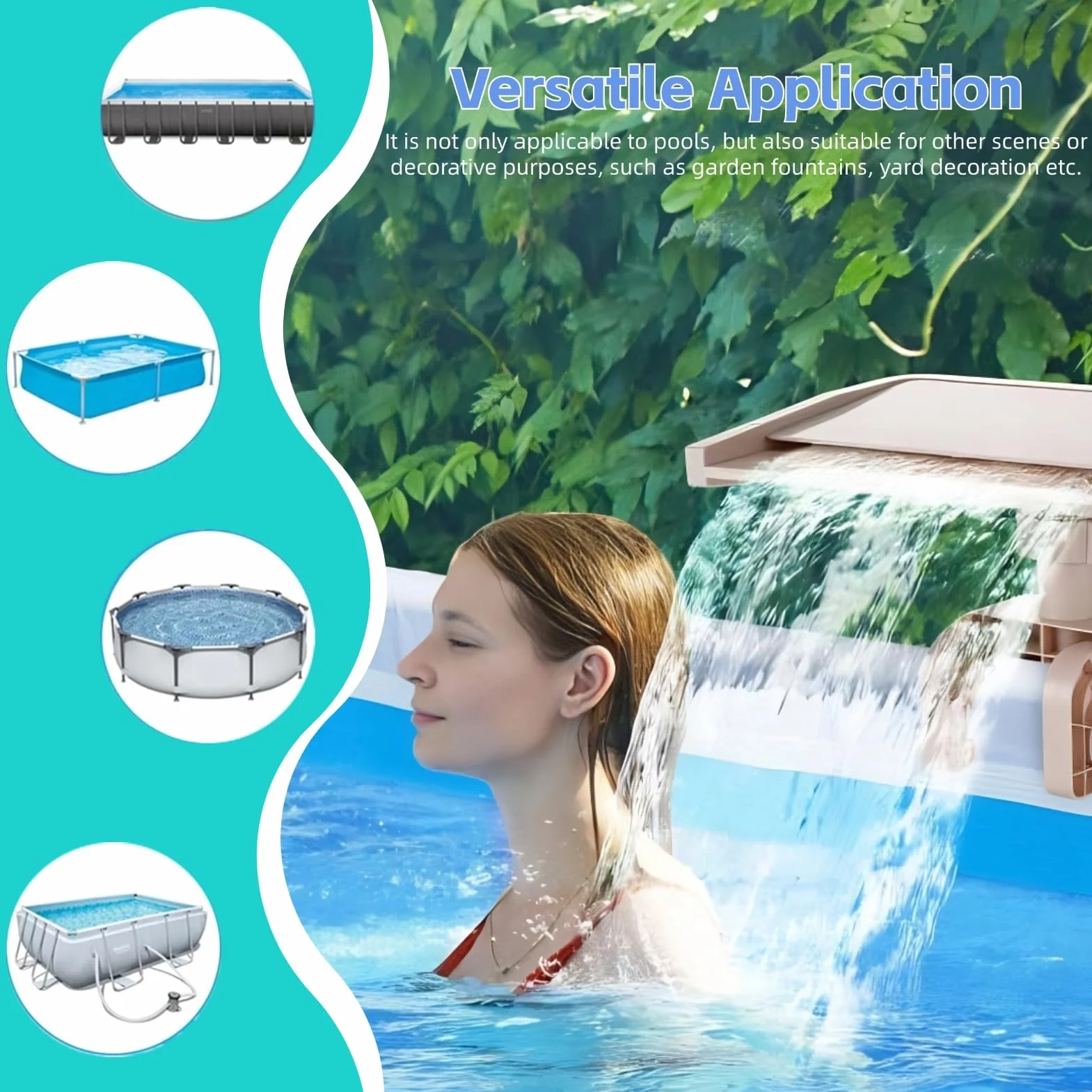 Cuifati Aliviadero de Cascada, Cascada Relajante, Fuente de Piscina sobre el Suelo, Cascadas de Estanque con Soporte Desmontable para Jardín Interior y Exterior, Piscinas de Estanque