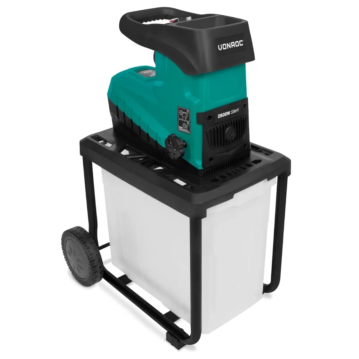 VONROC Trituradora de jardín - 2800W - Motor de inducción silencioso - Astilla madera hasta Ø45 mm - Incluye contenedor de recogida de 60L y palo de empuje
