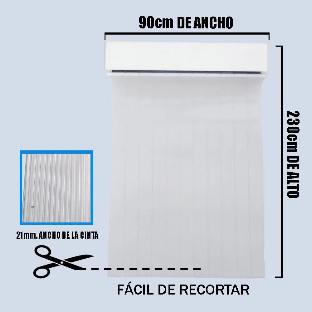Cortinas Exterior Puerta de Tiras | Material Plástico PVC y Barra Aluminio | Ideal para Terraza y Porche | Anti moscas (ANCHO 90cm X 230cm ALTO, TRANSPARENTE)