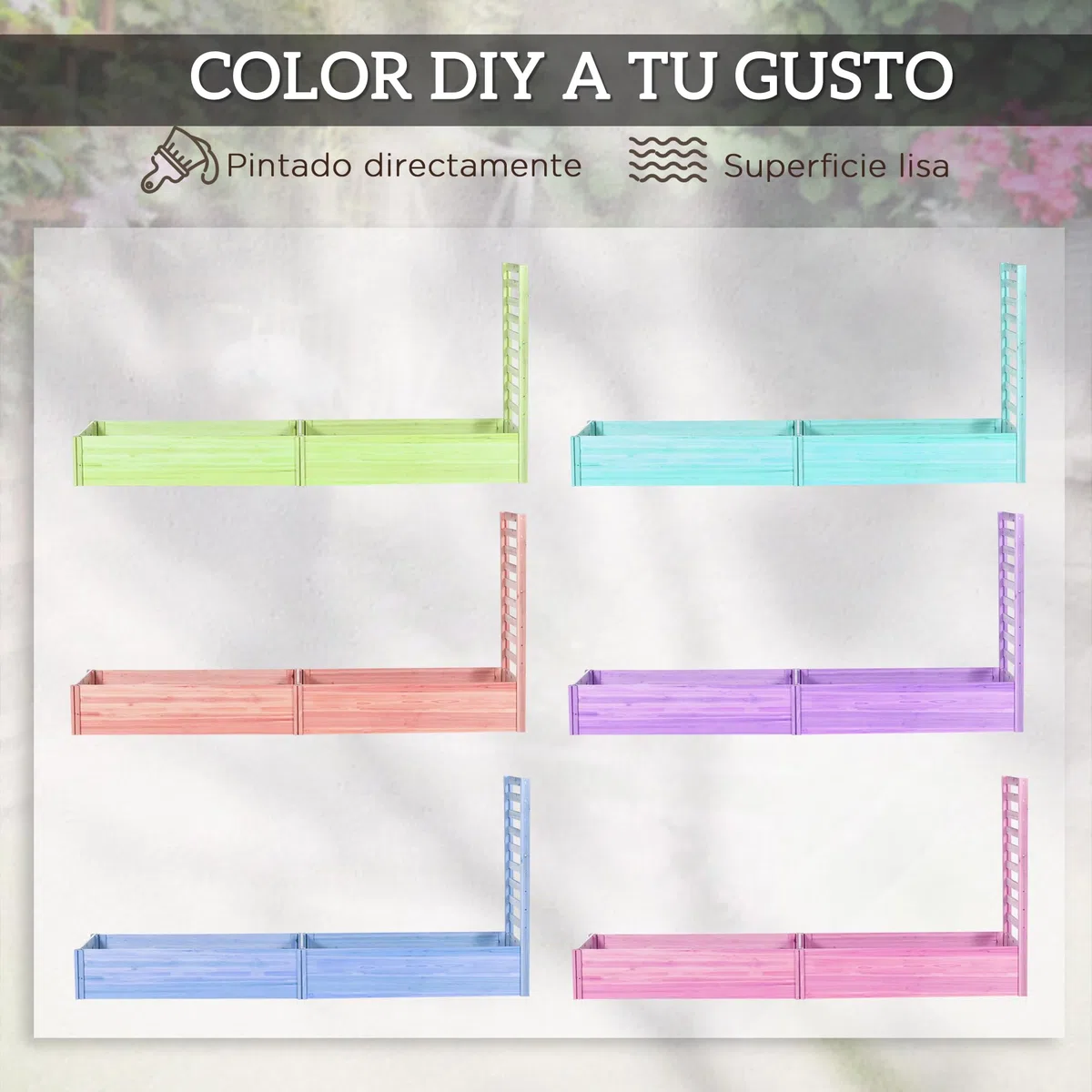 Outsunny Jardinera Exterior Grande de Madera Jardinera con Enrejado para Plantas Trepadoras y 2 Cajas de Cultivo para Terraza Patio Balcón 230x60x110 cm Madera Natural