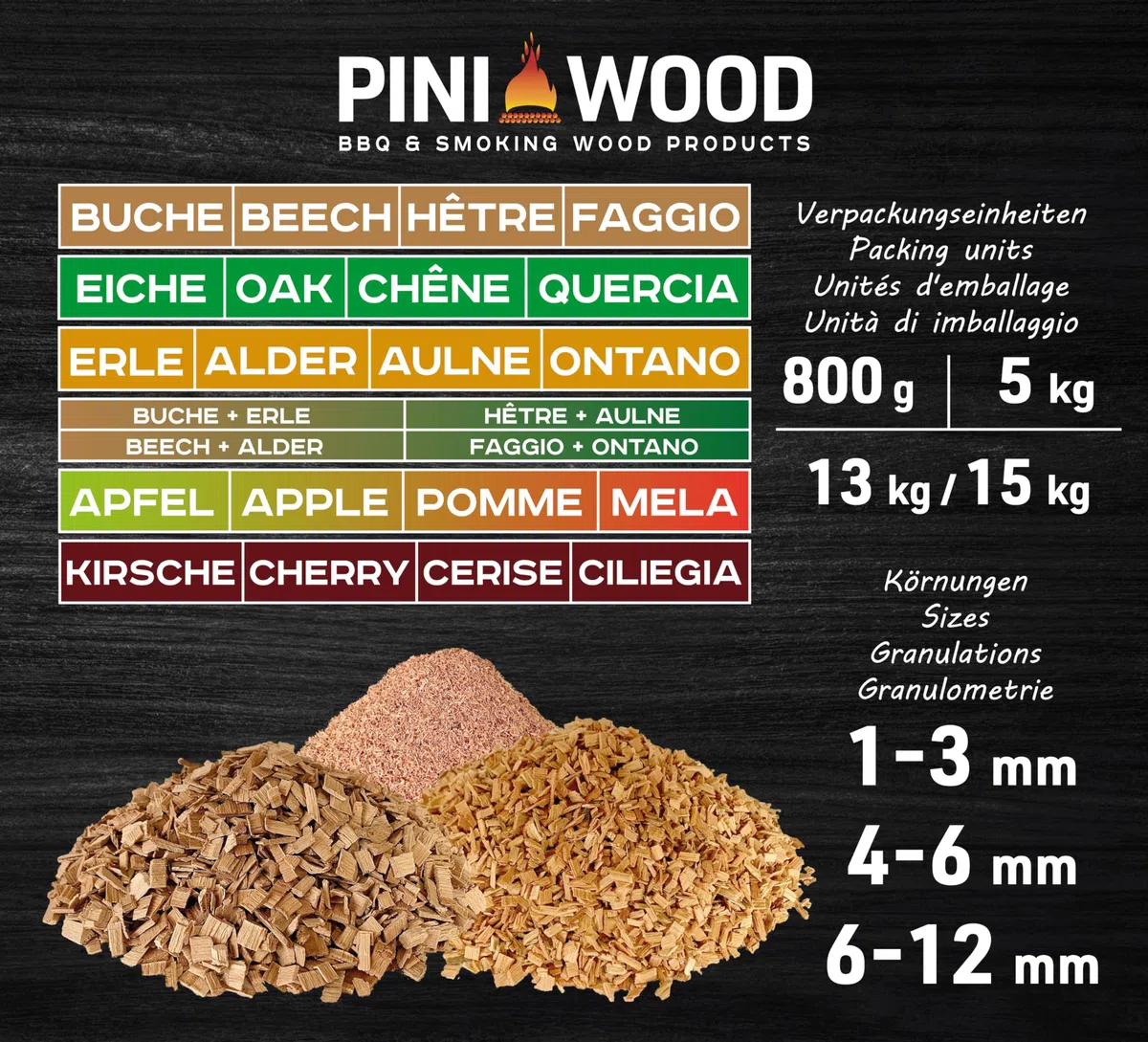 PINI Virutas para ahumar (5 kg, cereza, 1-3 mm, 18 L)