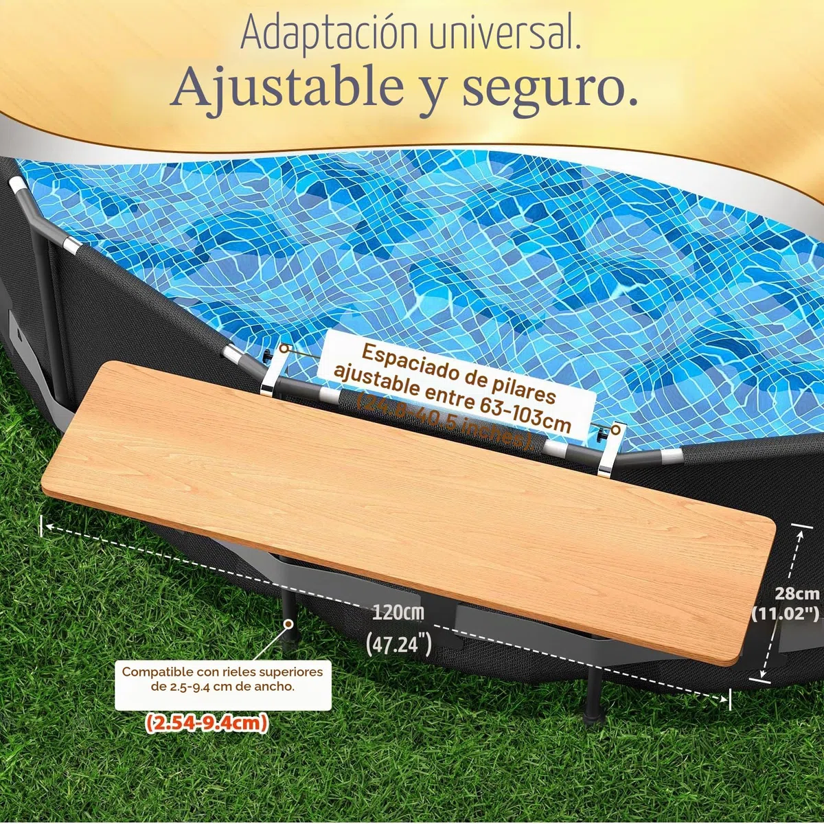 GFTIME Barra de piscina para Bestway, Intex sobre el suelo, redonda y ovalada, exclusivamente apto para rieles superiores de 9,4 cm o menos, barra de natación, estante de piscina sobre el suelo