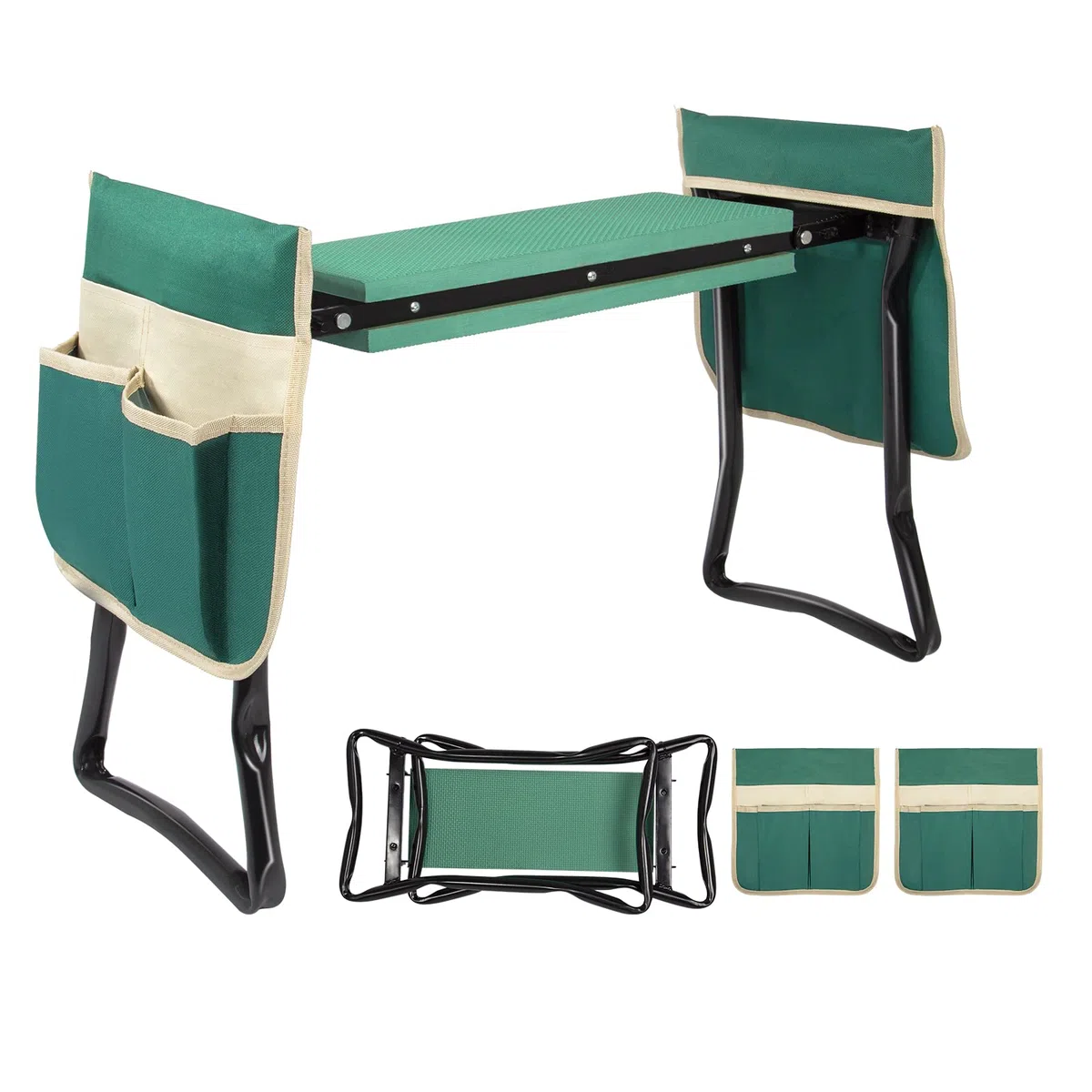 Uten Taburete de Jardín EVA Espuma Almohadilla Proteger Rodillas Plegable Asiento de Jardín con 2 Bolsas de Herramientas Jardinería Herramientas