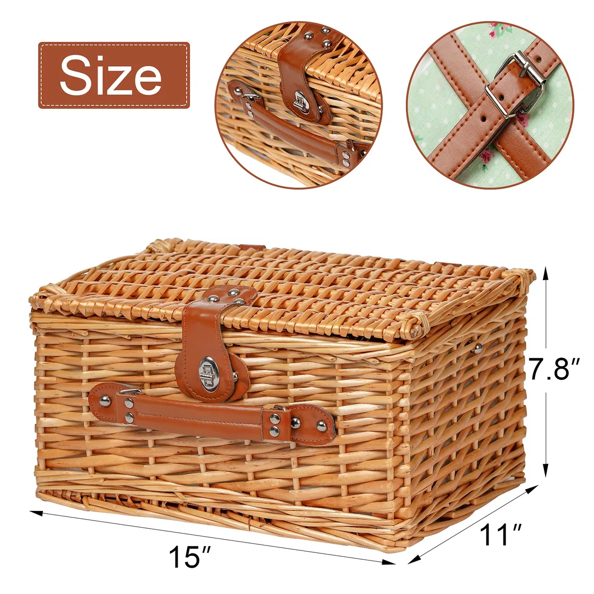 Cesta de Picnic de Mimbre para 2, Juegos de Cesta de Mimbre, Cesta de Picnic Hecha a Mano para 2 Personas con Cubiertos, Picnic, Flor de Camping