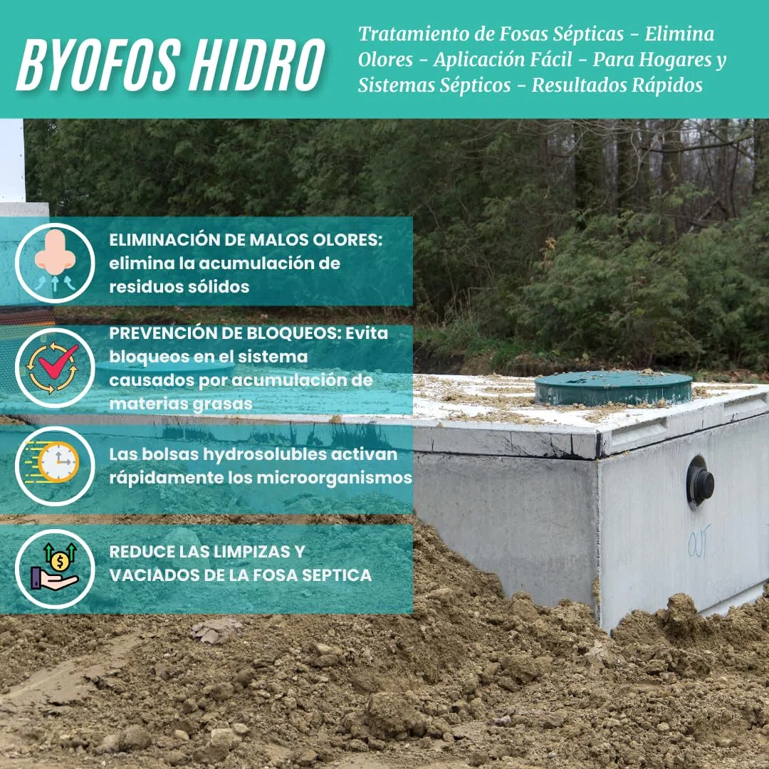 Bolsas hidrosolubles Tratamiento de Fosas Sépticas y Canalizaciones - Elimina olores y residuos - Bacterias para tanque séptico Activador biológico BIOFOS HIDRO 7x100g