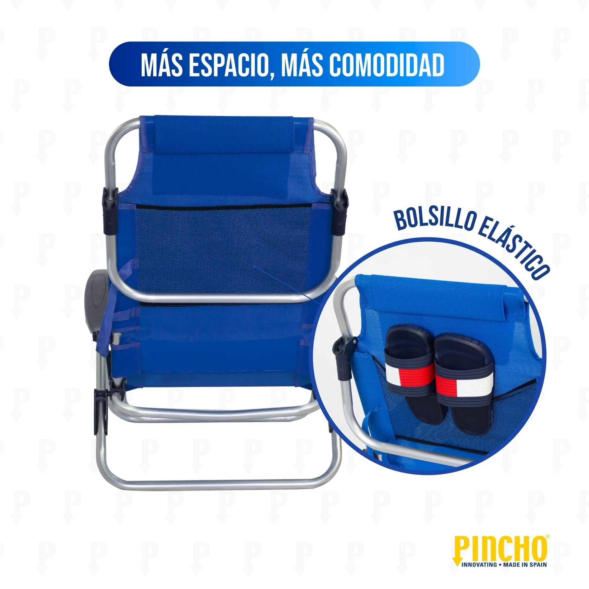 Pincho Silla de Playa Reclinable Aluminio 4 Posiciones Plegable Ligera Resistente 110kg textilene Transpirable con Reposacabezas y Bolsillos Azul Turquesa y Marino