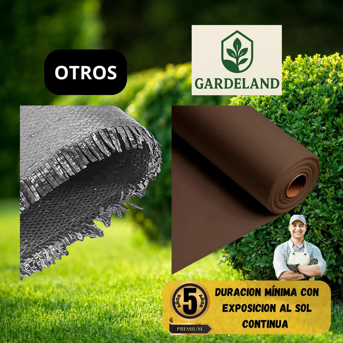 Malla Antihierbas Marron Tela Antihierbas Jardin - Premium 5 AÑOS a la Intemperie - Tratamiento UV - Rollo de 50 Metros x 1 Metro - 90 gr/m2, Geotextil, NO DESHILACHA al Corte, Made in EU