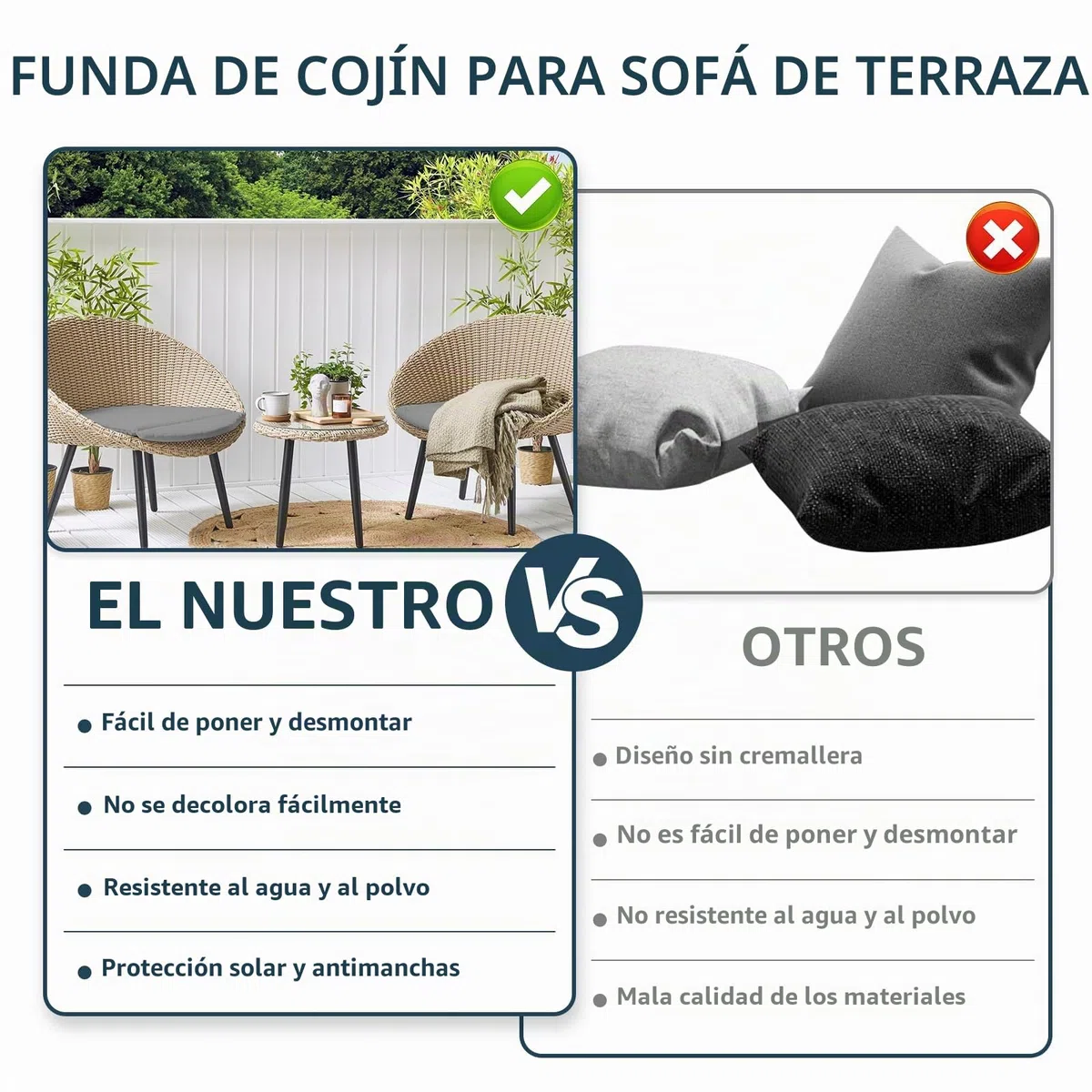 4 piezas de fundas para silla de jardín (sin relleno), fundas para sillas de exterior impermeables y a prueba de polvo con cremallera, para terraza, jardín, patio, 60 x 60 x 10 cm (Gris claro)