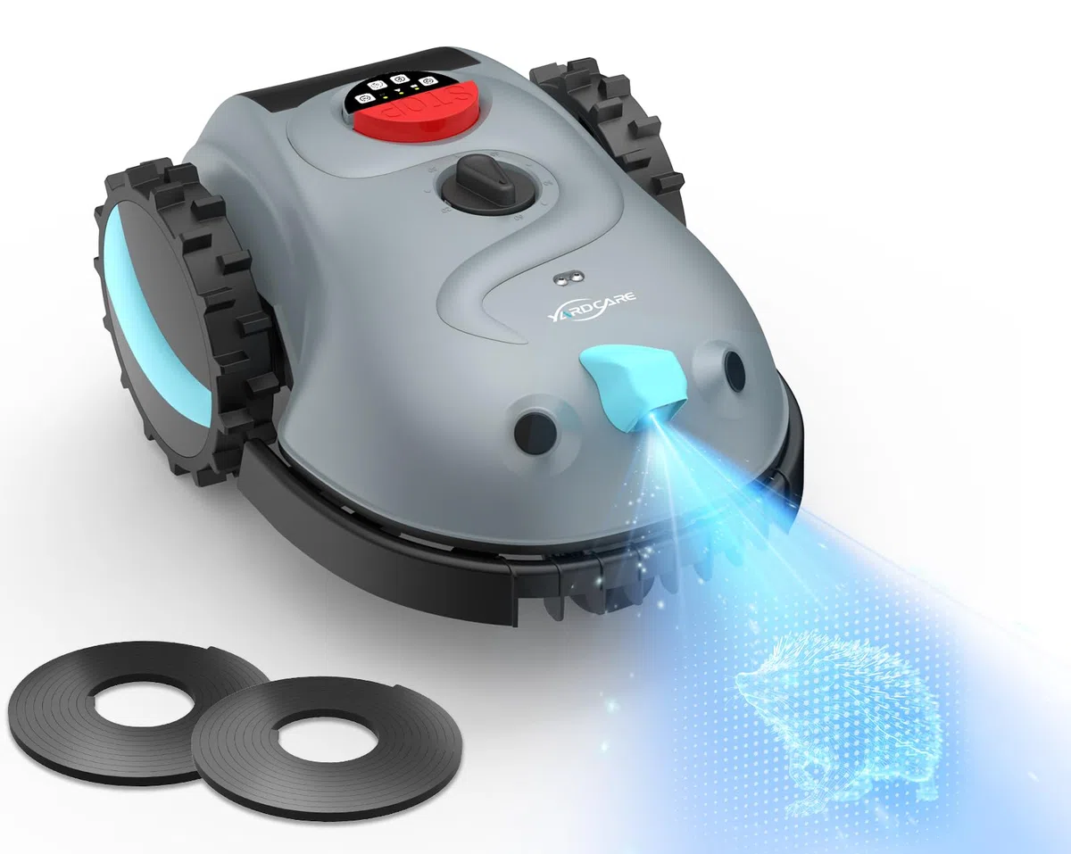 YARDCARE V100 Robot Cortacésped, con Navegación Visual por IA, sin RTK, sin Señal Perdida, 150 Obstáculos, con Cintamagnetica, Cuchillas de Repuesto, Adecuado para Jardines Pequeños