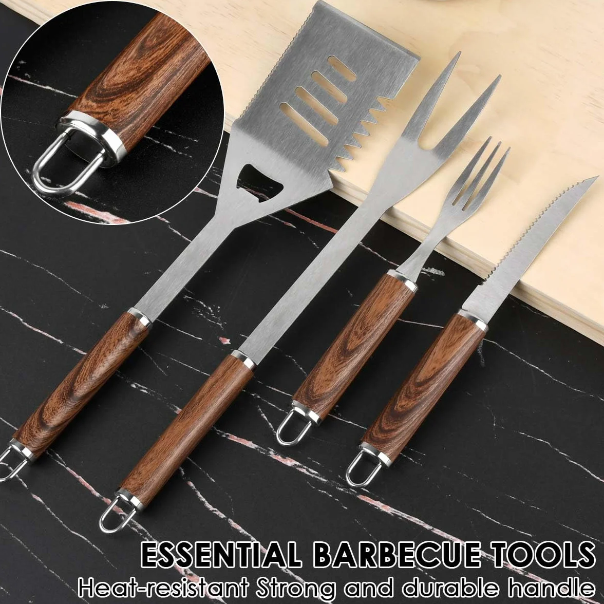 Kit de Utensilios para Barbacoas, 38pcs Juego de Utensilios Barbacoa con Negro Bolsa, Acero Inoxidable Herramienta de Parrilla, Kit para Barbacoa al Aire Libre para Hombres y Mujeres