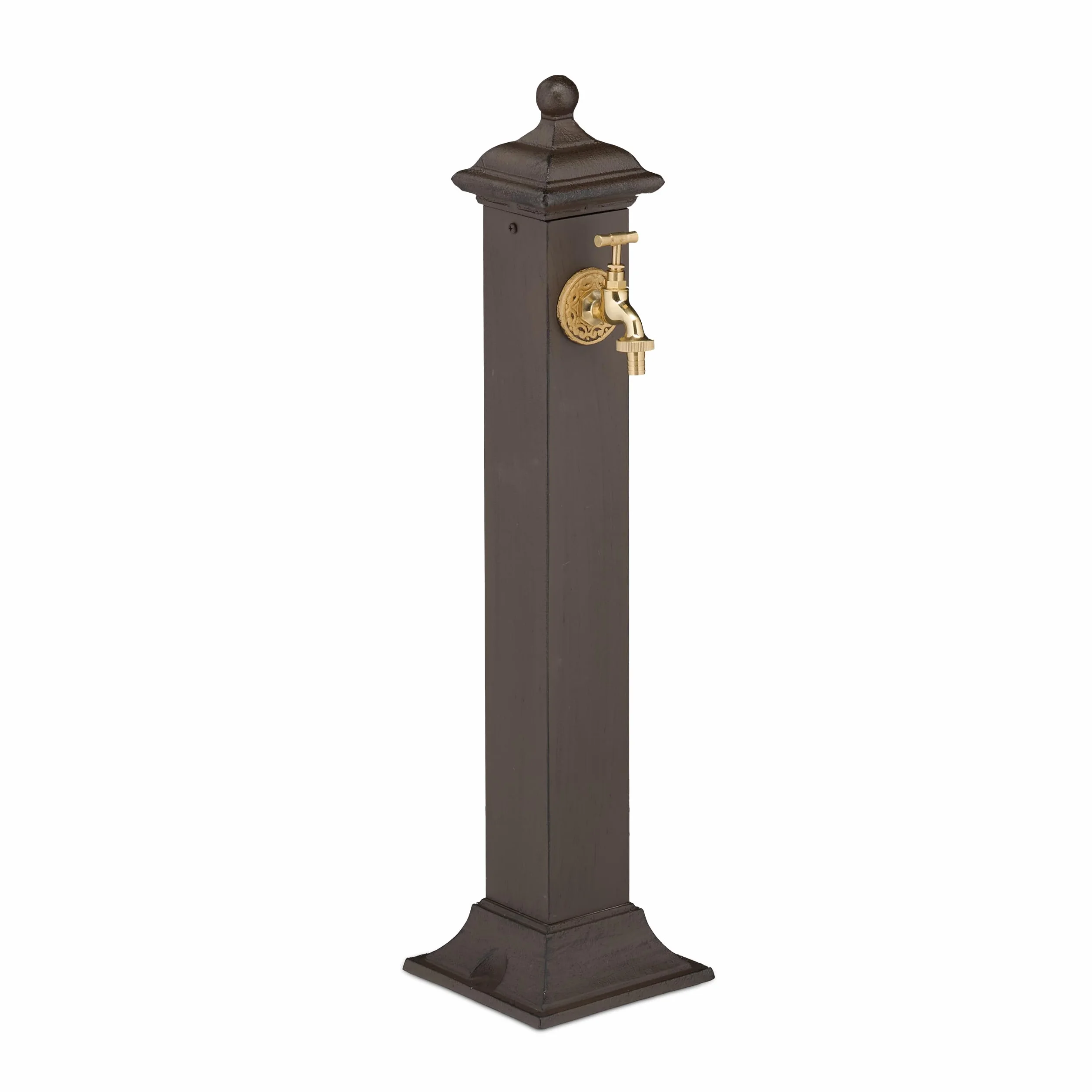 Relaxdays Fuente de Agua de Estilo Antiguo, con Grifo Jardín, 71x17x21 cm, Terraza, Patio, Decorativa, Marrón Oscuro
