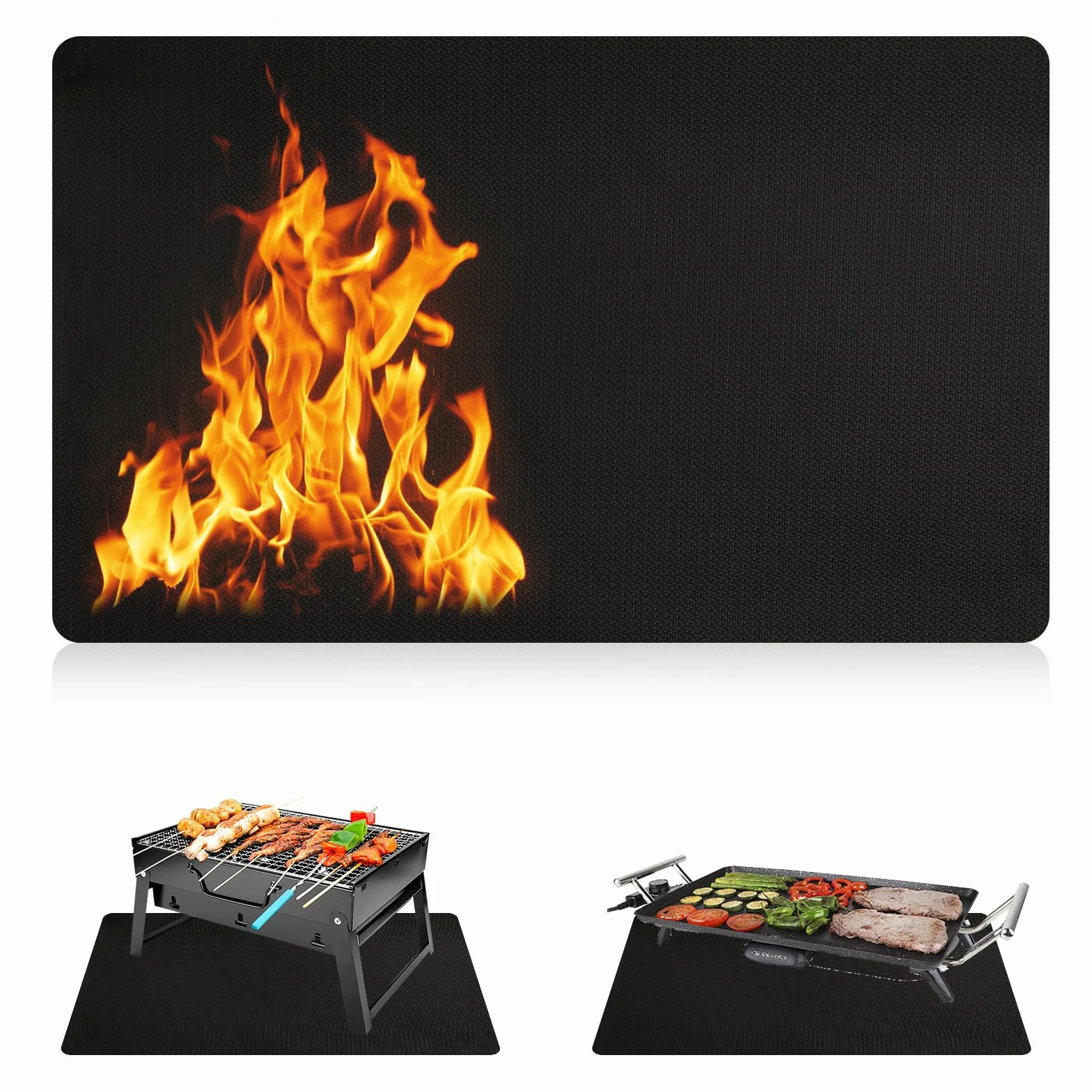 Alfombra Ignífuga 165 x 122cm, Alfombra Barbacoa Exterior, Esterilla Ignífuga de 3 Capas, Alfombras Rectángulo para Resistente al Calor Fogatas, Protector Suelo para Césped, Camping, Terraza, Chimenea