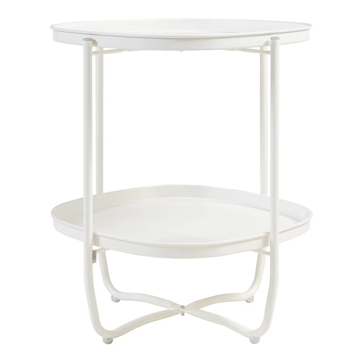 [en.casa] Mesita de Jardín Sandefjord Mesa de Café de Patio con 2 Bandejas Extraíbles Estilo Moderno Mueble de Jardín Terraza Balcón Acero 57,5 x 46 x 46 cm - Blanco