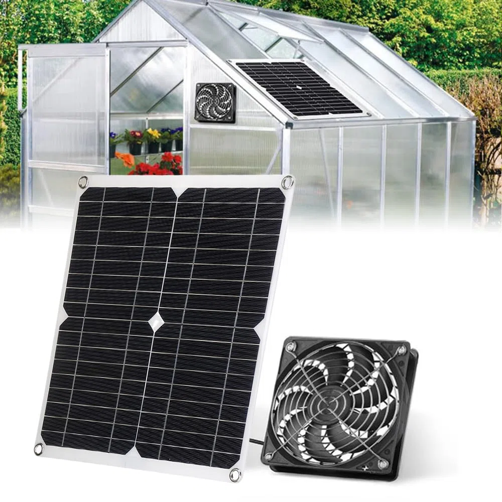 Ventilador Solar, 12W Ventiladores Solares, IP65 Intemperie Ventilador con Placa Solar, Ventilador Placa Solar para Invernaderos, Cobertizos, Casetas para Mascotas, Gallineros, Ventilación