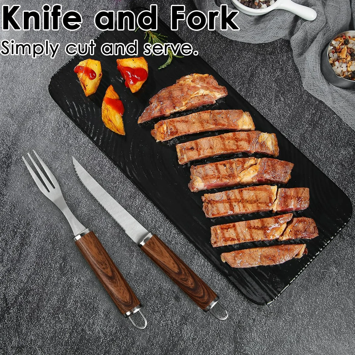 Kit de Utensilios para Barbacoas, 38pcs Juego de Utensilios Barbacoa con Negro Bolsa, Acero Inoxidable Herramienta de Parrilla, Kit para Barbacoa al Aire Libre para Hombres y Mujeres
