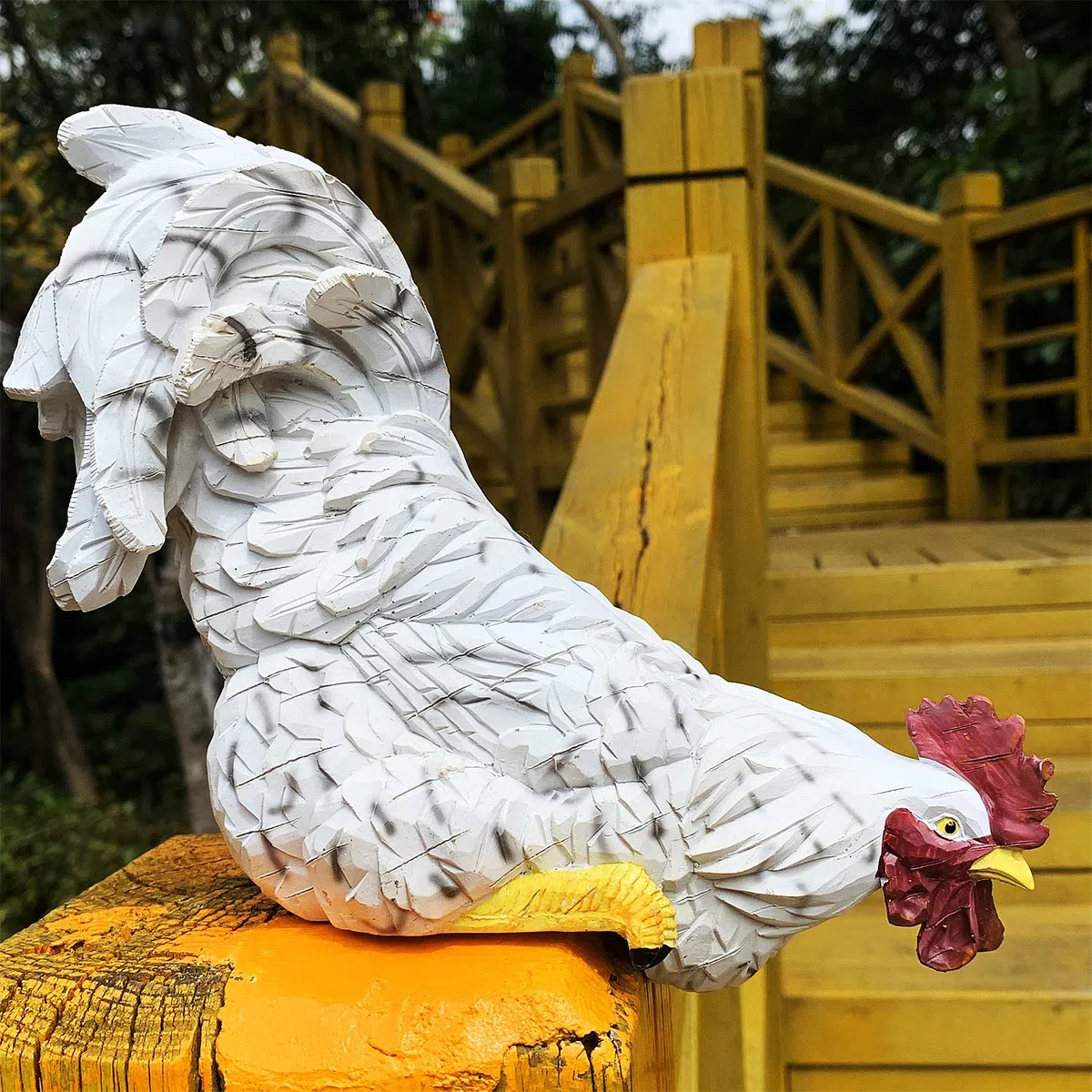 Estatuas de jardín, decoración artística de gallo, estatua de gallo impermeable para jardín, patio, camino, valla, porche, césped (blanco)