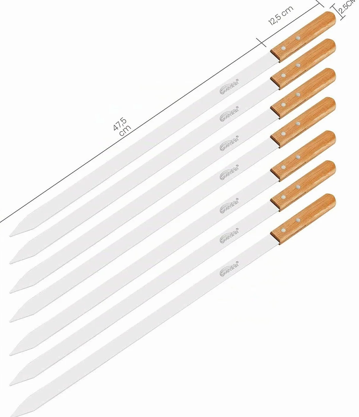 Goutime Brochetas para barbacoas y ahumadores,7 brochetas planas de acero inoxidable, 60 cm, brochetas para barbacoa, pinchos para carne, tenedor de carne, pinchos de metal,Con bolsa de almacenamiento