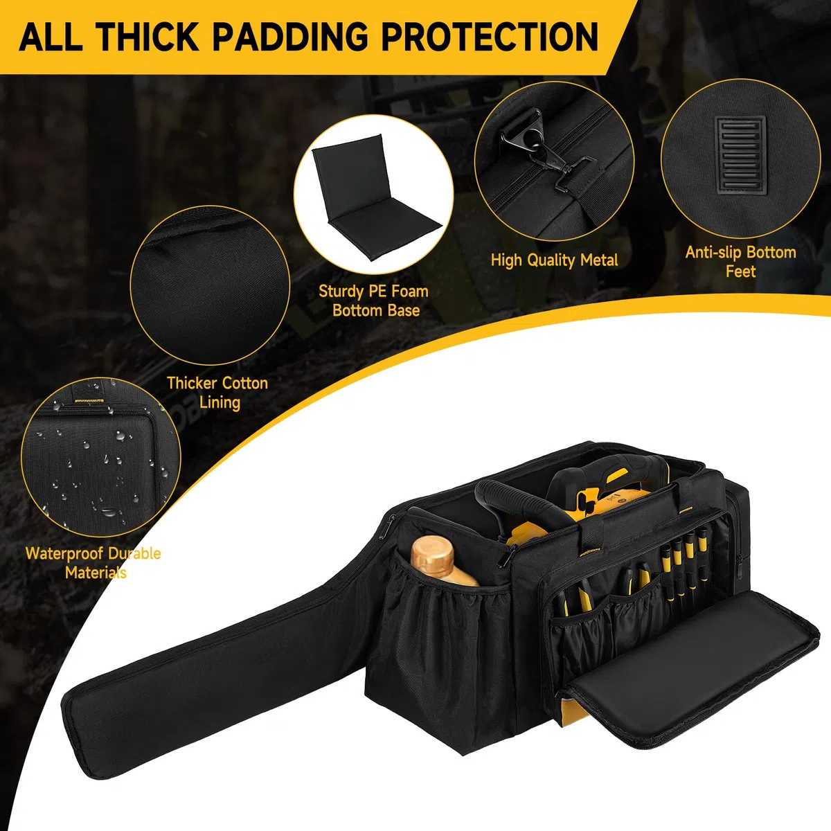 Bolsa de almacenamiento para motosierra, impermeable, plegable, compatible con Greenworks, Dewalt, EGO Power+ 35/40/45 cm y motosierras inalámbricas, color negro (solo bolsa)
